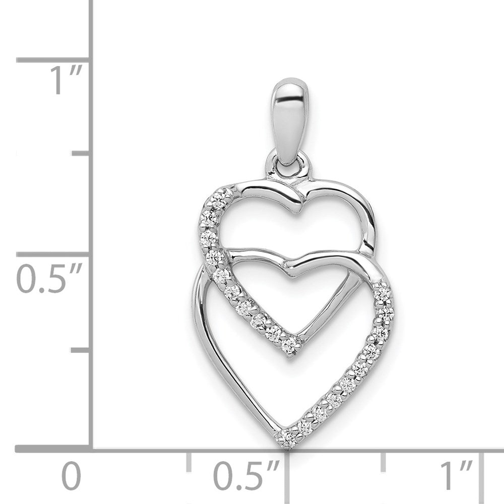 14k White Gold Real Diamond 1/10ct. Entwined Hearts Pendant
