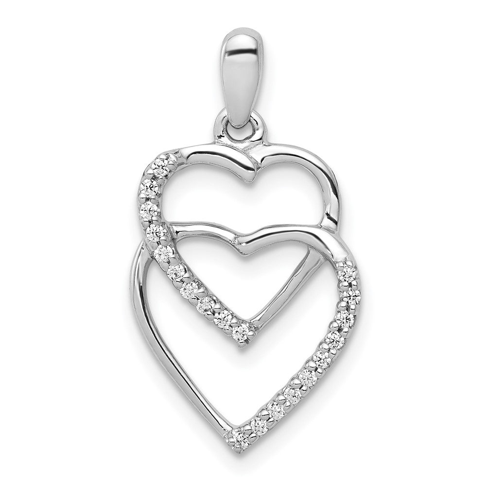 14k White Gold Real Diamond 1/10ct. Entwined Hearts Pendant