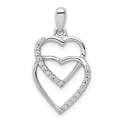 14k White Gold Real Diamond 1/10ct. Entwined Hearts Pendant
