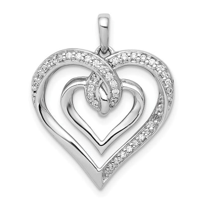14k White Gold 1/6ct. Real Diamond Entwined Heart Pendant