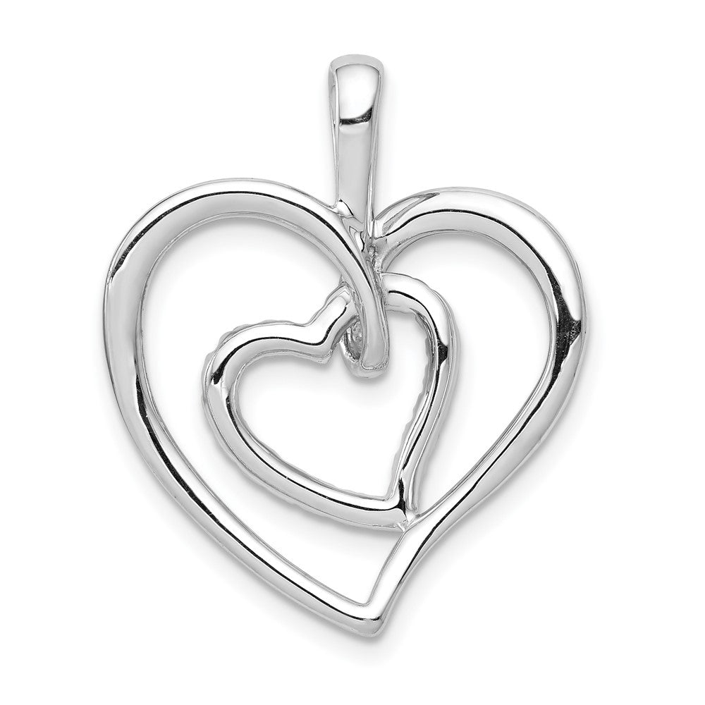 14k White Gold 1/10ct. Real Diamond Double Heart Pendant