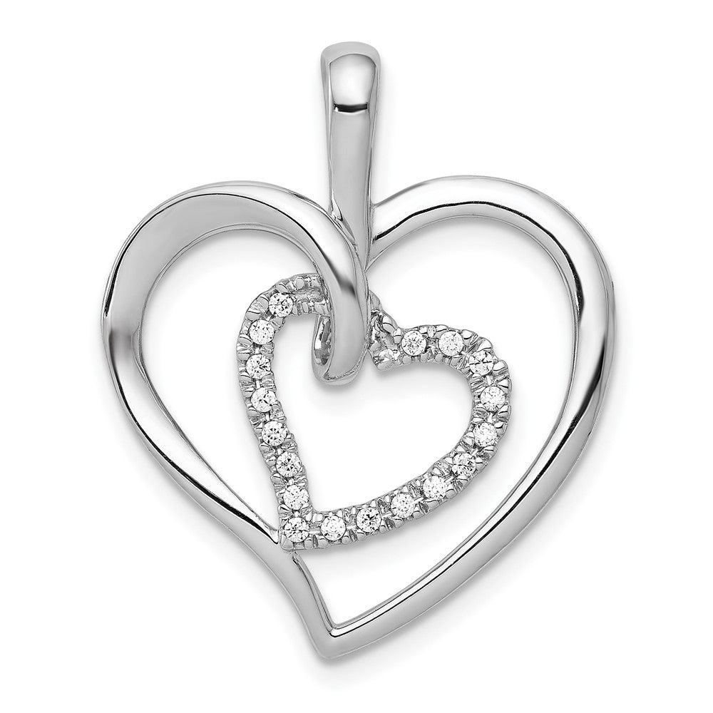 14k White Gold 1/10ct. Real Diamond Double Heart Pendant