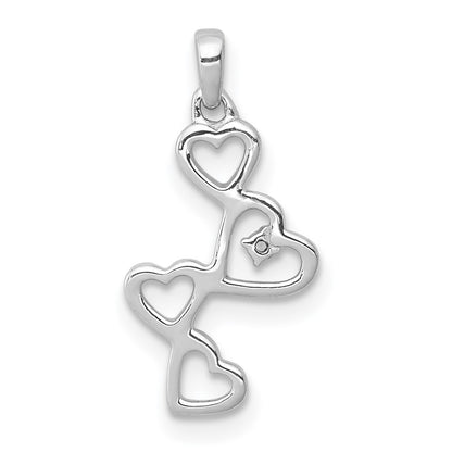 14k White Gold .01ct. Real Diamond Four Hearts Pendant