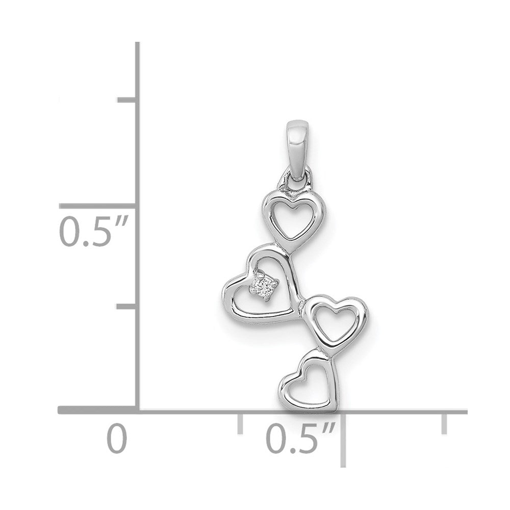 14k White Gold .01ct. Real Diamond Four Hearts Pendant