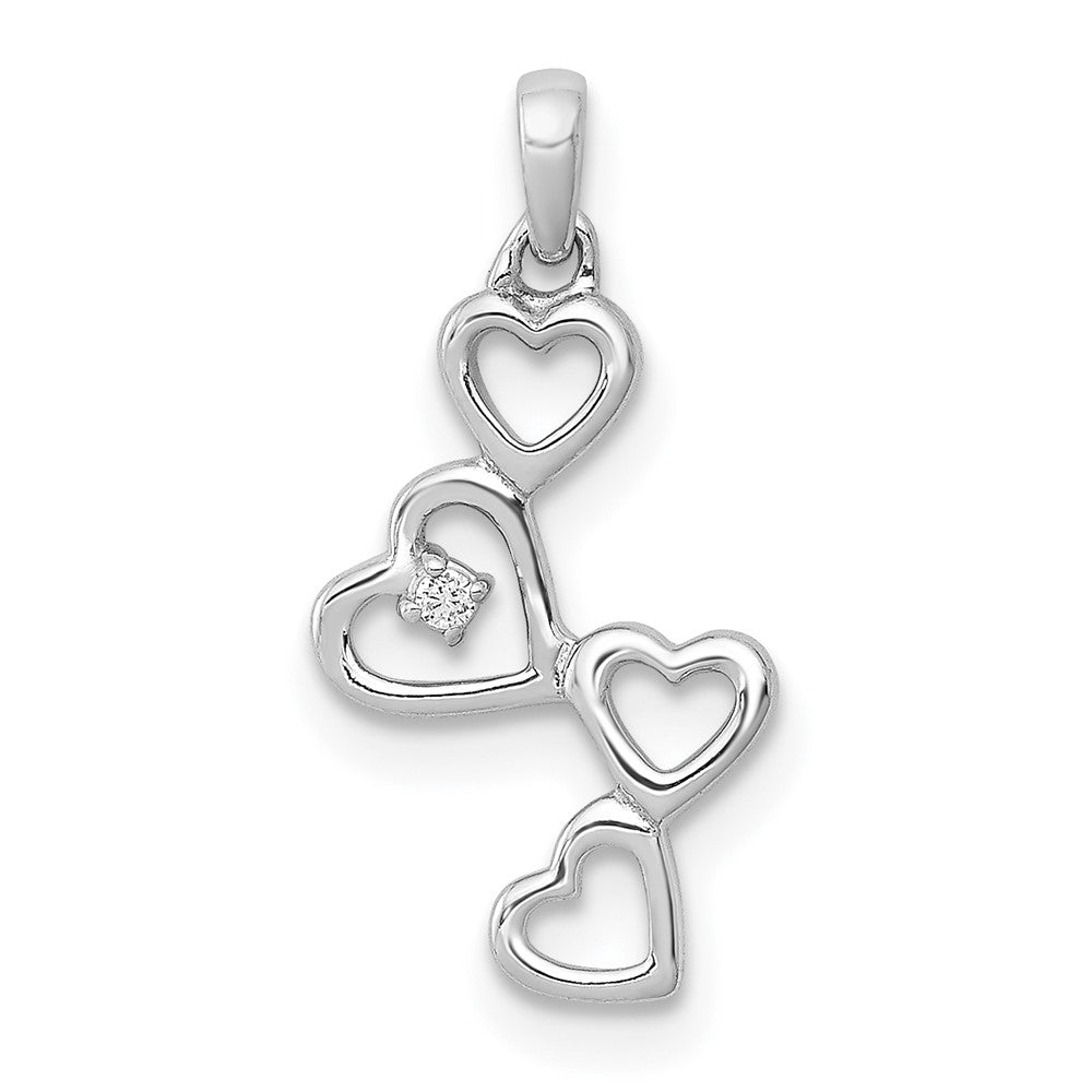 14k White Gold .01ct. Real Diamond Four Hearts Pendant