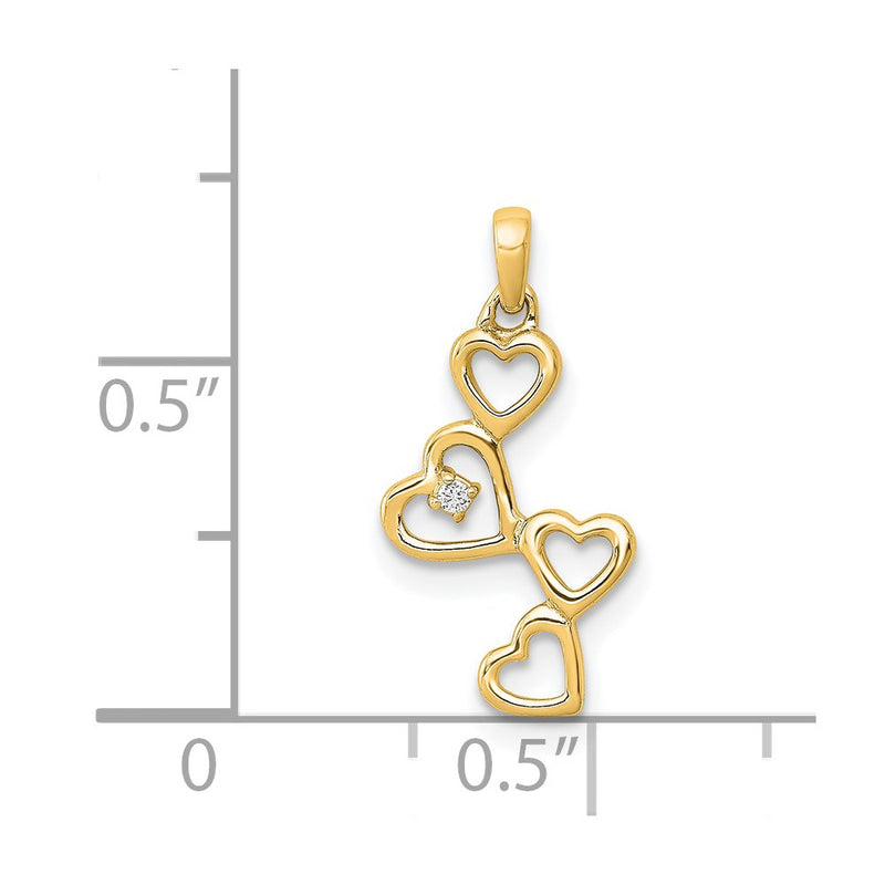 14K Yellow Gold Real Diamond Heart Pendant
