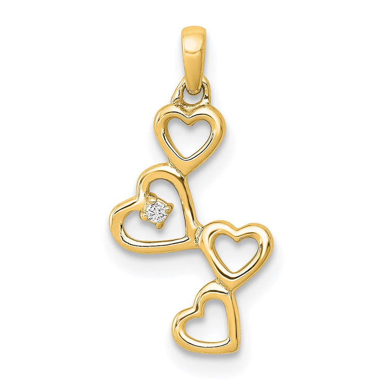 14K Yellow Gold Real Diamond Heart Pendant