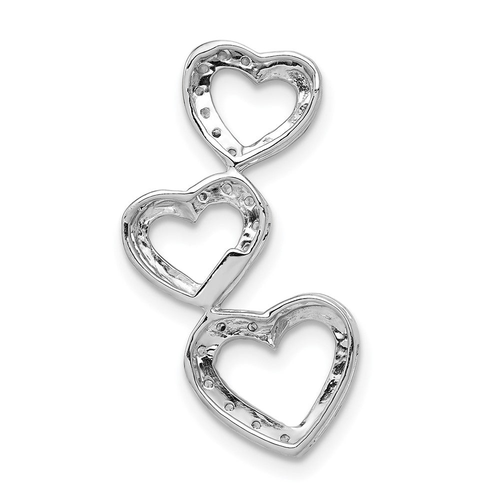 14k White Gold 1/10ct. Real Diamond Triple Heart Chain Slide