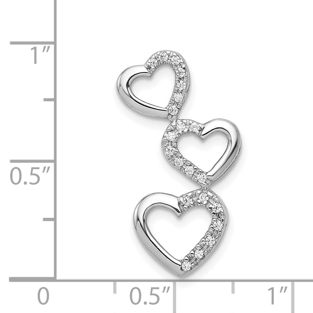 14k White Gold 1/10ct. Real Diamond Triple Heart Chain Slide