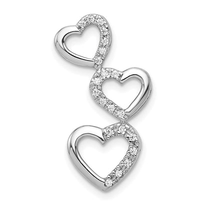 14k White Gold 1/10ct. Real Diamond Triple Heart Chain Slide