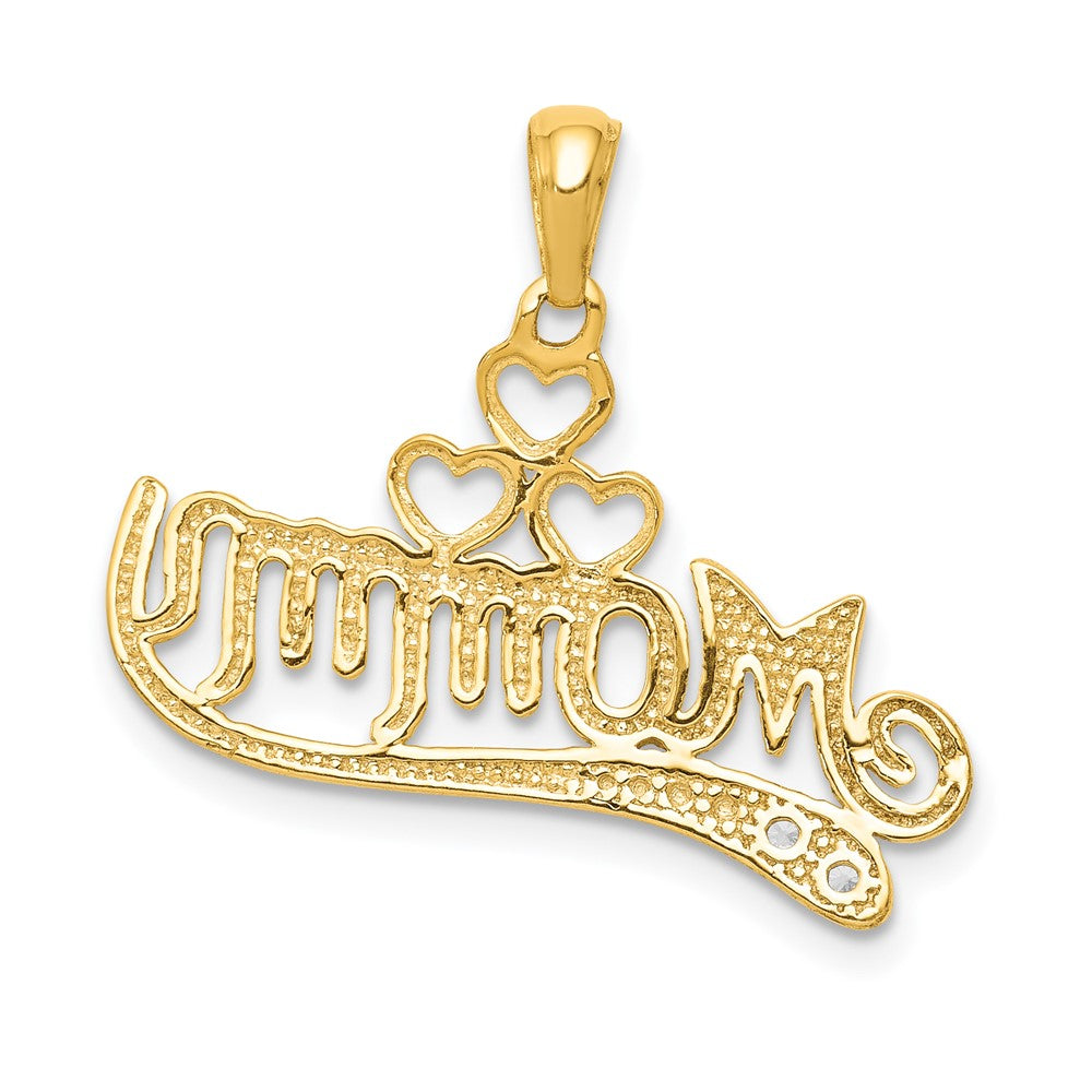 14K Yellow Gold .02 Real Diamond MOMMY Double Heart pendant