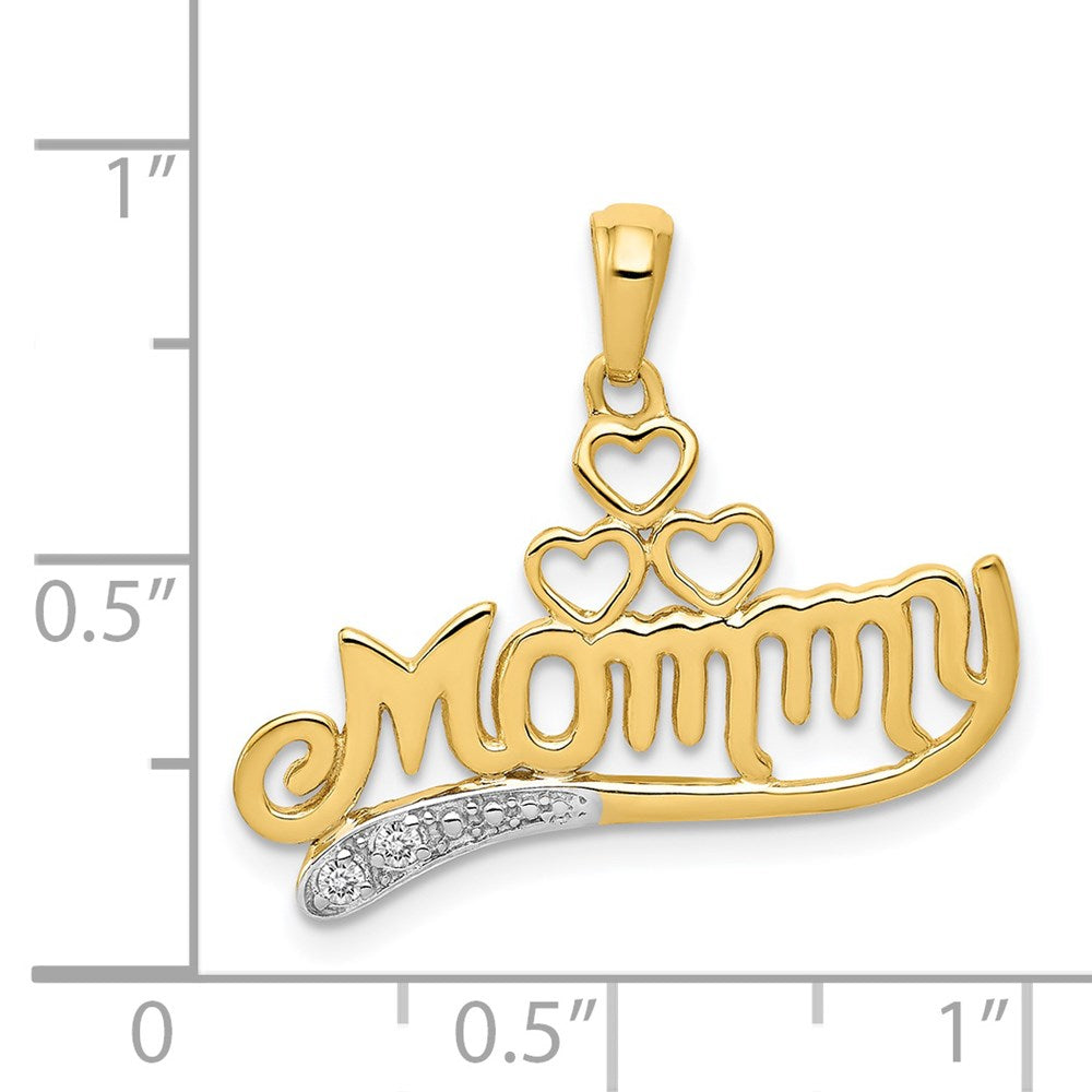 14K Yellow Gold .02 Real Diamond MOMMY Double Heart pendant
