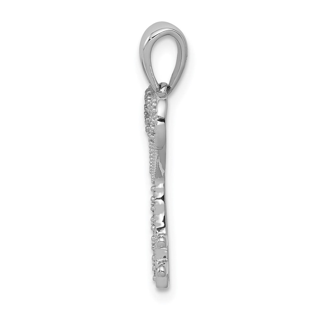 14k White Gold 1/20ct. Real Diamond Heart Key Pendant
