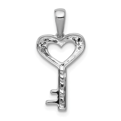 14k White Gold 1/20ct. Real Diamond Heart Key Pendant