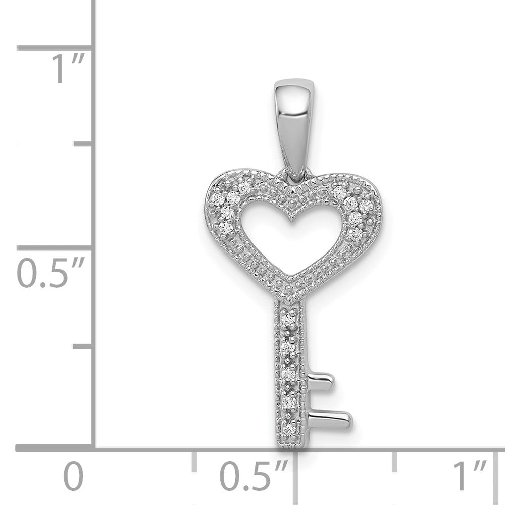14k White Gold 1/20ct. Real Diamond Heart Key Pendant