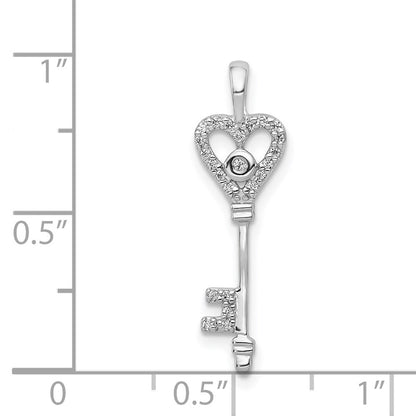 14k White Gold 1/10ct. Real Diamond Heart Key Pendant