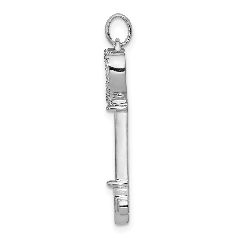 14k White Gold Real Diamond Heart Key Pendant