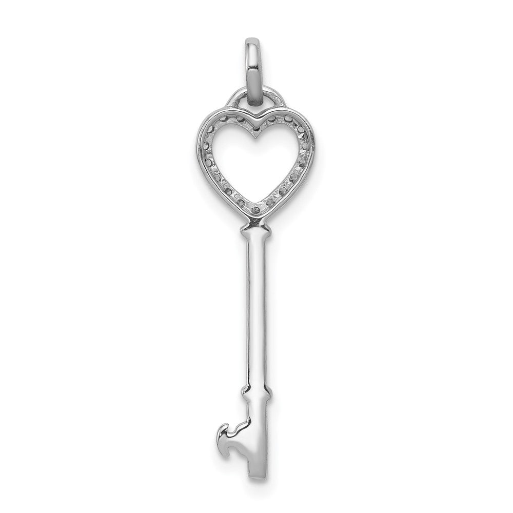 14k White Gold Real Diamond Heart Key Pendant