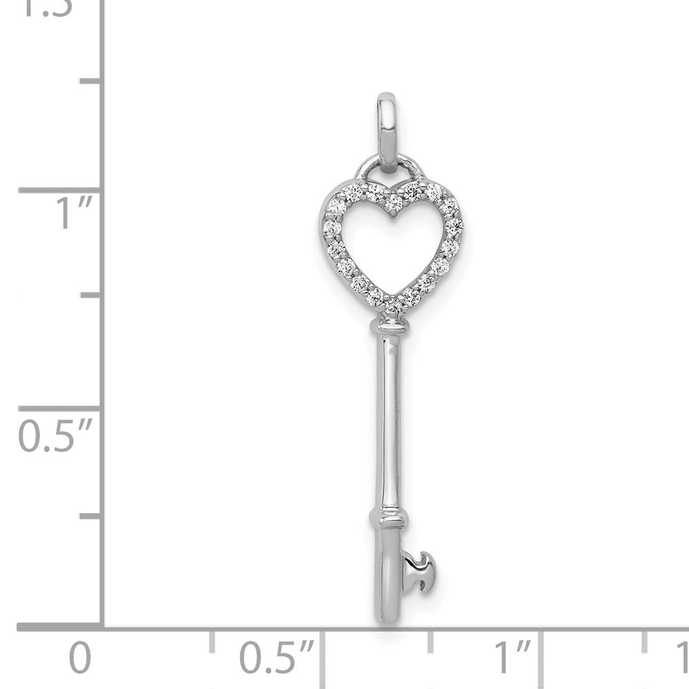 14k White Gold Real Diamond Heart Key Pendant