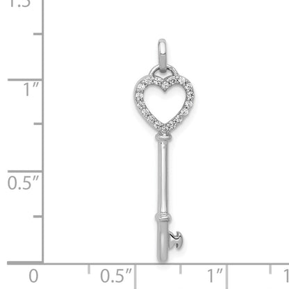 14k White Gold Real Diamond Heart Key Pendant