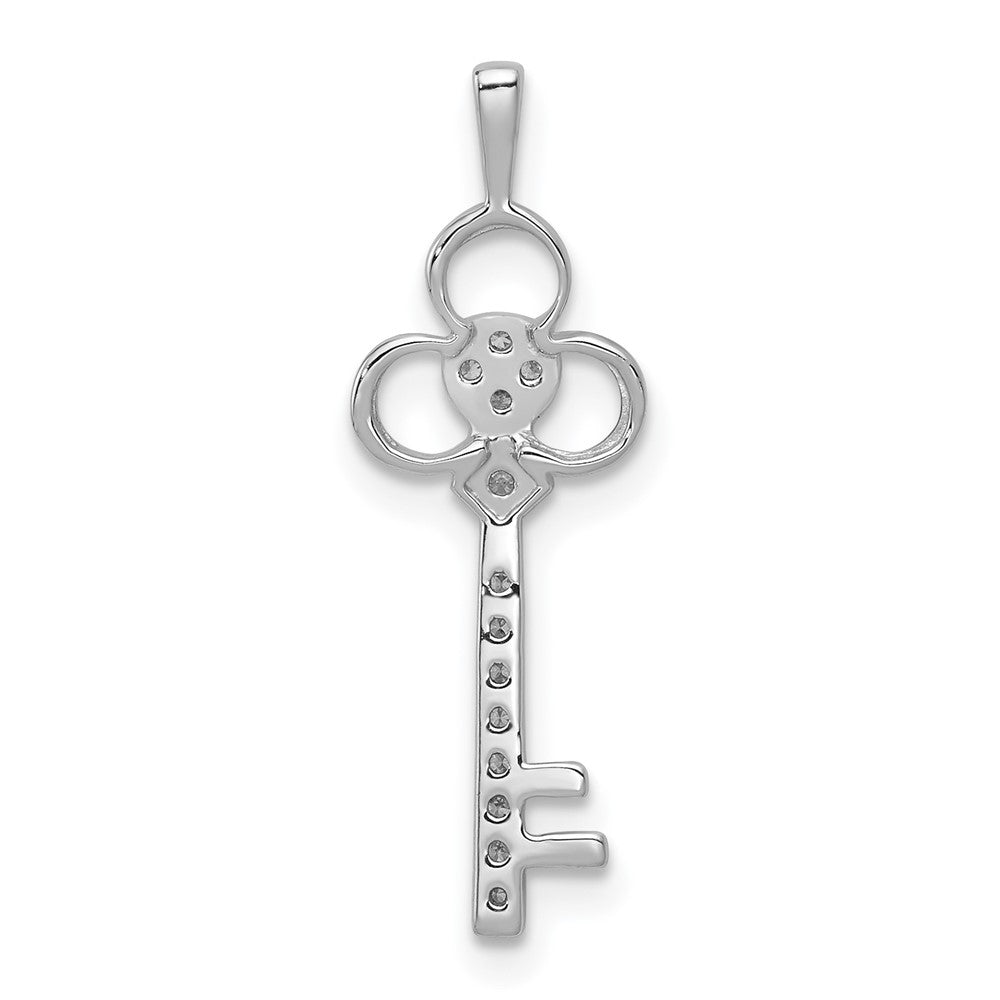 14k White Gold Real Diamond Club Key Pendant
