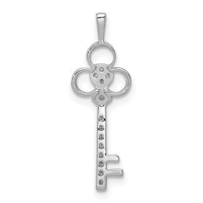 14k White Gold Real Diamond Club Key Pendant