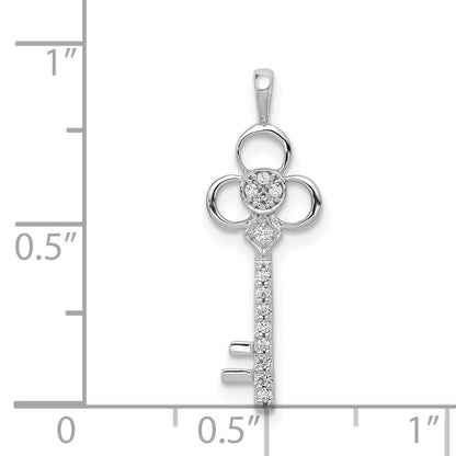 14k White Gold Real Diamond Club Key Pendant