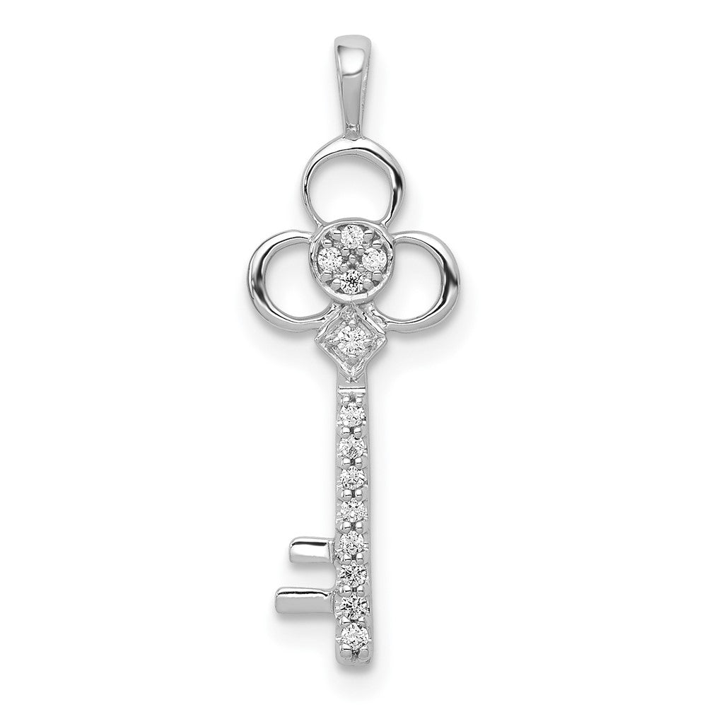 14k White Gold Real Diamond Club Key Pendant
