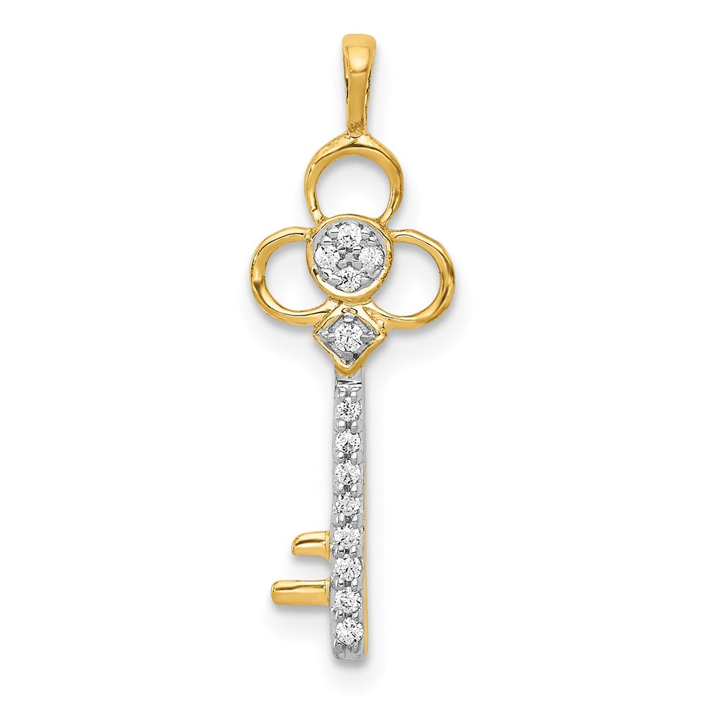 14K Yellow Gold Real Diamond Club Key Pendant