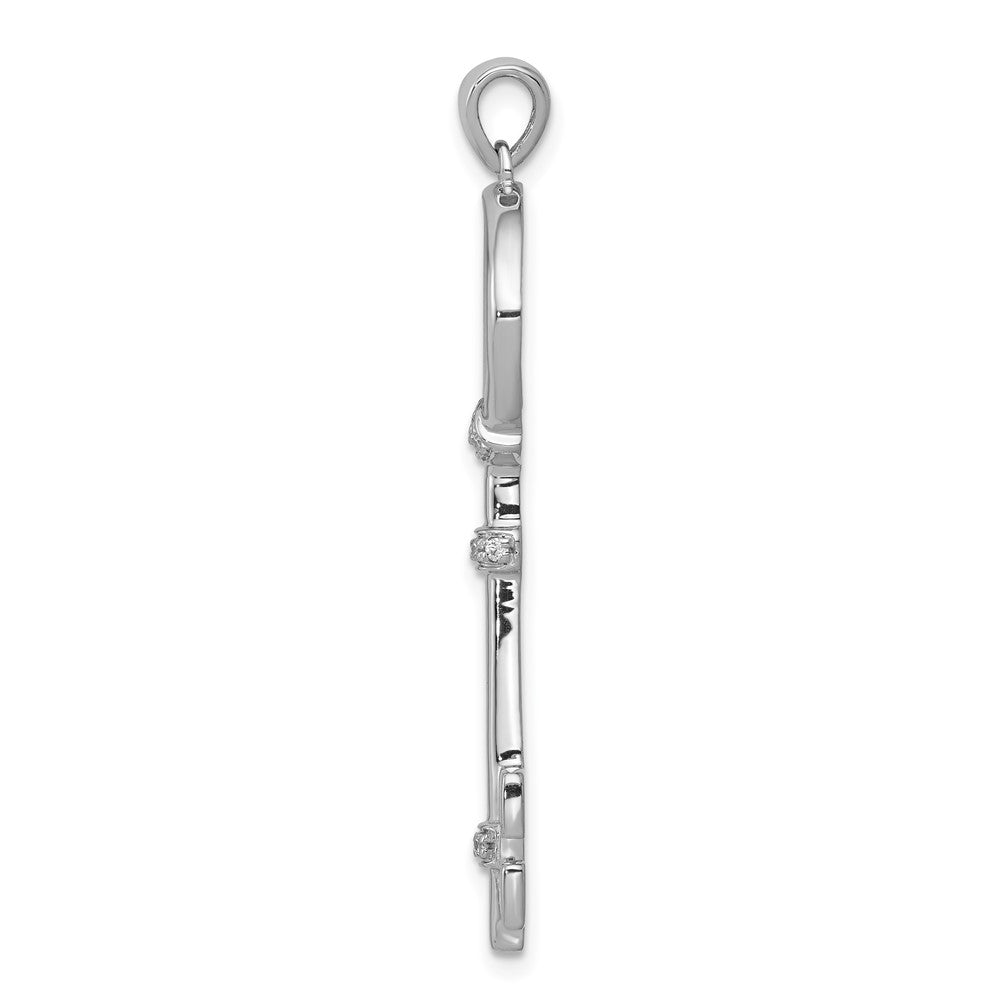 14k White Gold Real Diamond Circle Key Pendant