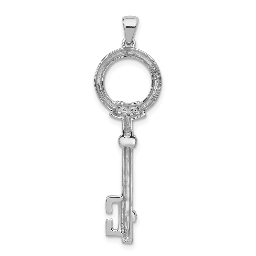 14k White Gold Real Diamond Circle Key Pendant