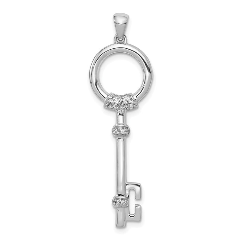 14k White Gold Real Diamond Circle Key Pendant