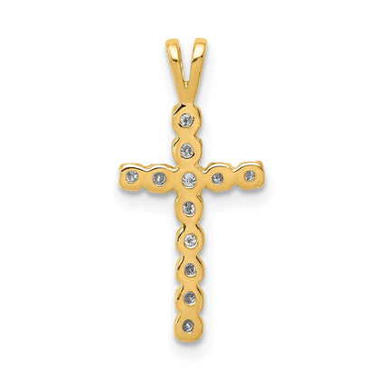 14K Yellow Gold AA Real Diamond Latin Cross Pendant