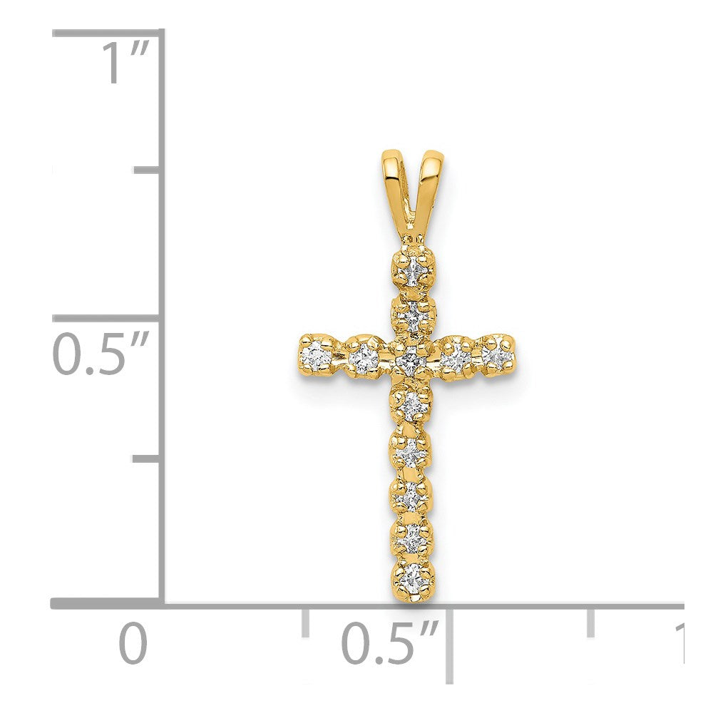 14K Yellow Gold AA Real Diamond Latin Cross Pendant