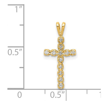 14K Yellow Gold AA Real Diamond Latin Cross Pendant