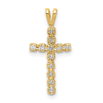 14K Yellow Gold AA Real Diamond Latin Cross Pendant