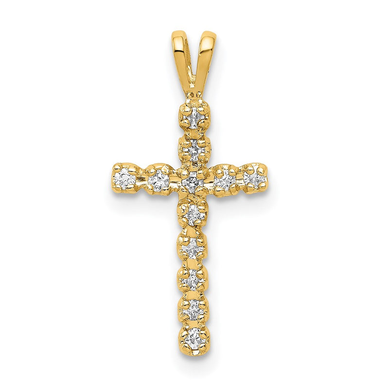 14K Yellow Gold AA Real Diamond Latin Cross Pendant