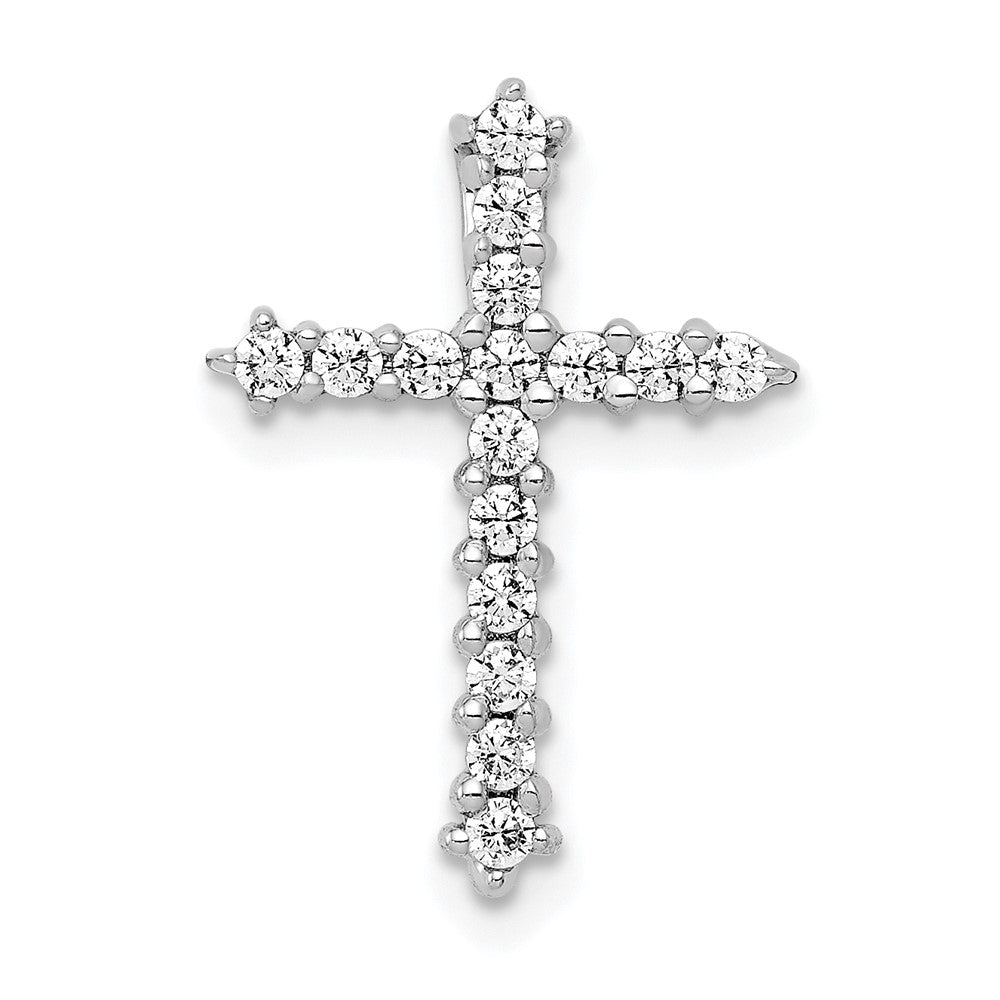 14k White Gold AA Real Diamond Cross Chain Slide