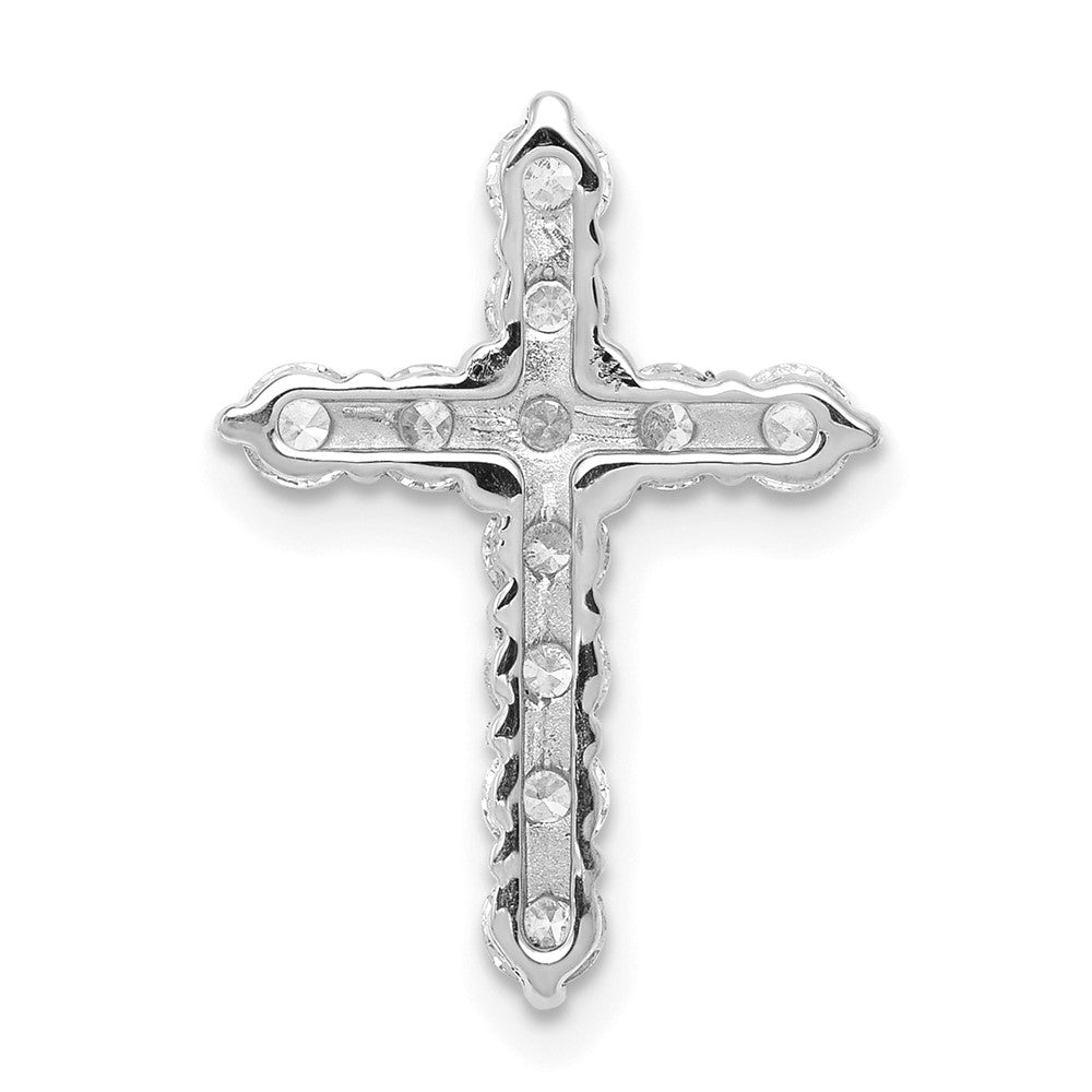 14k White Gold AA 3/4ct. Real Diamond Cross Chain Slide