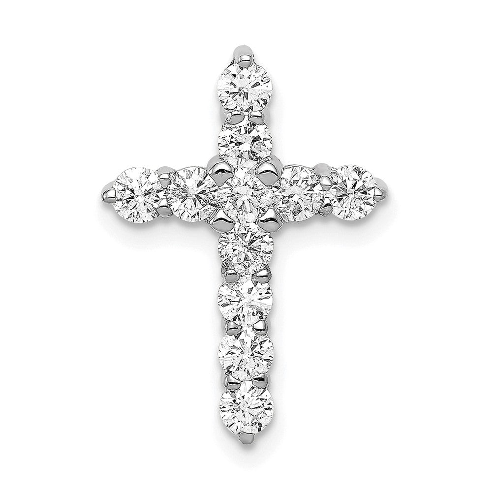 14k White Gold AA 3/4ct. Real Diamond Cross Chain Slide