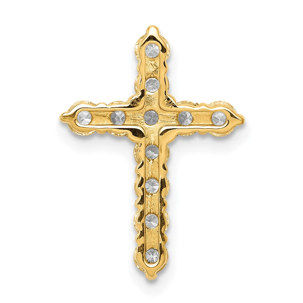 14K Yellow Gold AA 3/4ct. Real Diamond Cross Chain Slide