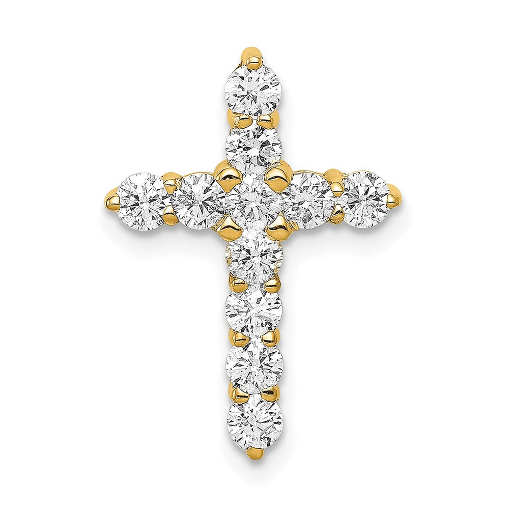 14K Yellow Gold AA 3/4ct. Real Diamond Cross Chain Slide