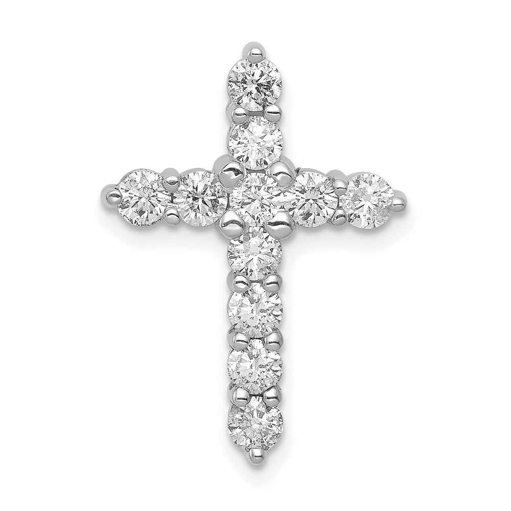 14k White Gold AA 1ct. Real Diamond Cross Chain Slide