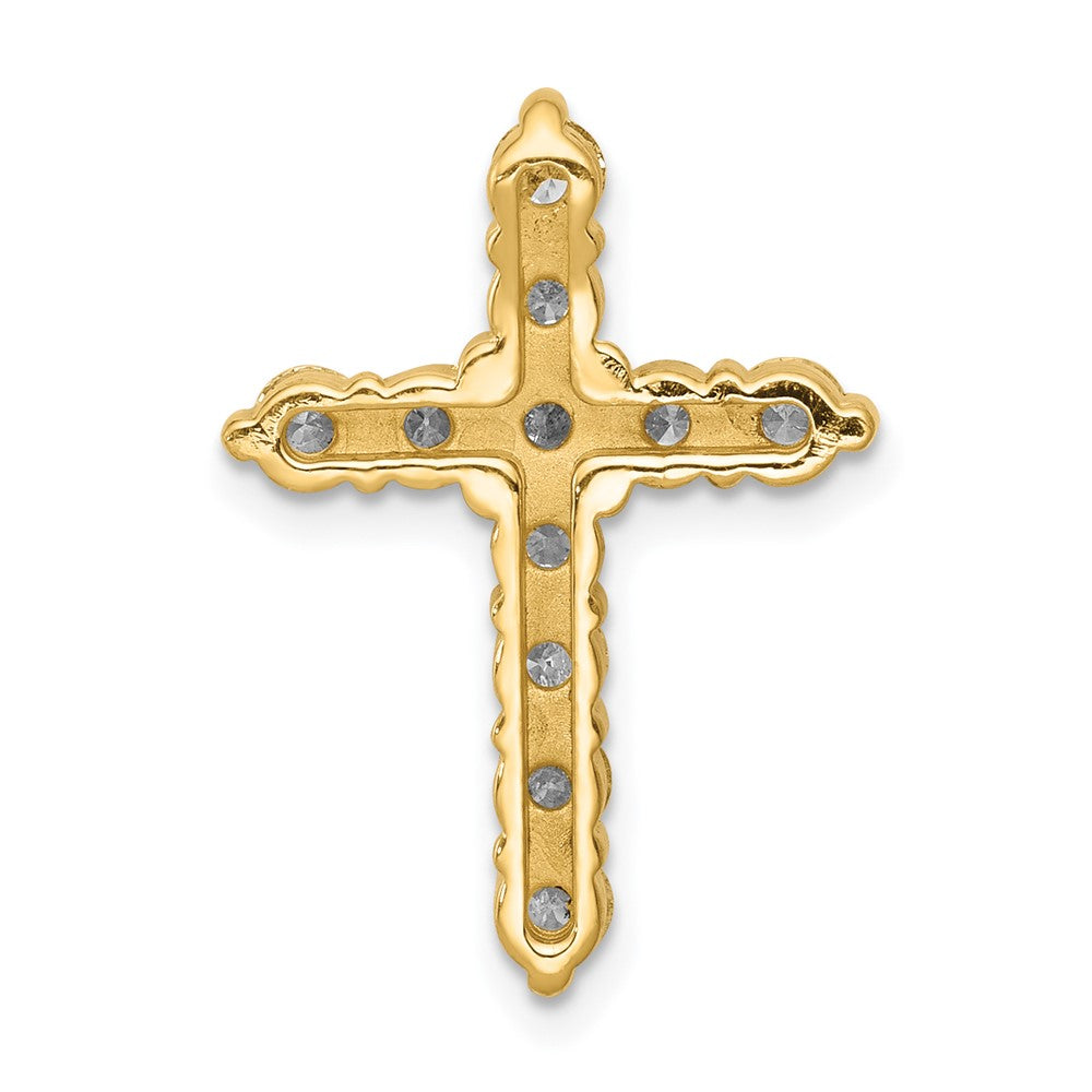 14K Yellow Gold AA 1ct. Real Diamond Cross Chain Slide