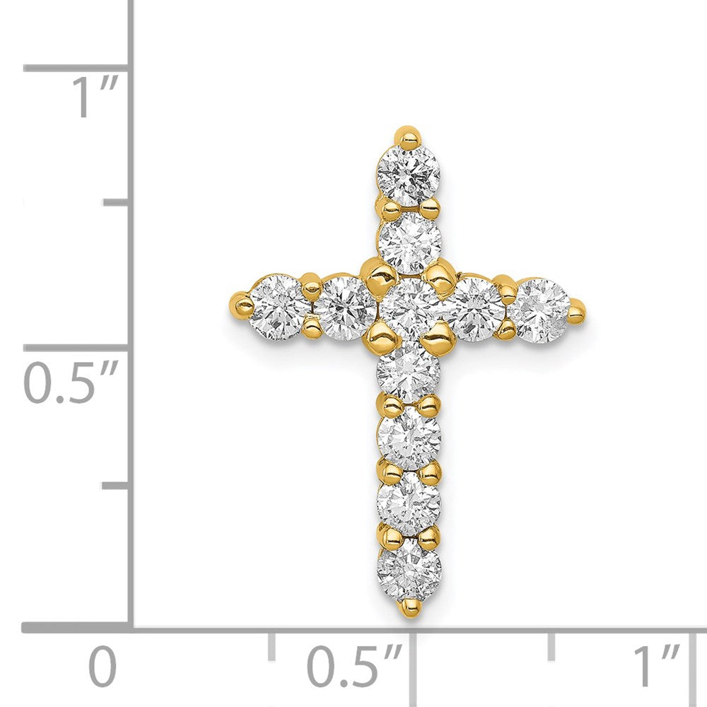 14K Yellow Gold AA 1ct. Real Diamond Cross Chain Slide