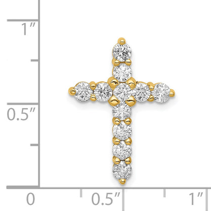 14K Yellow Gold AA 1ct. Real Diamond Cross Chain Slide