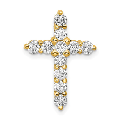 14K Yellow Gold AA 1ct. Real Diamond Cross Chain Slide