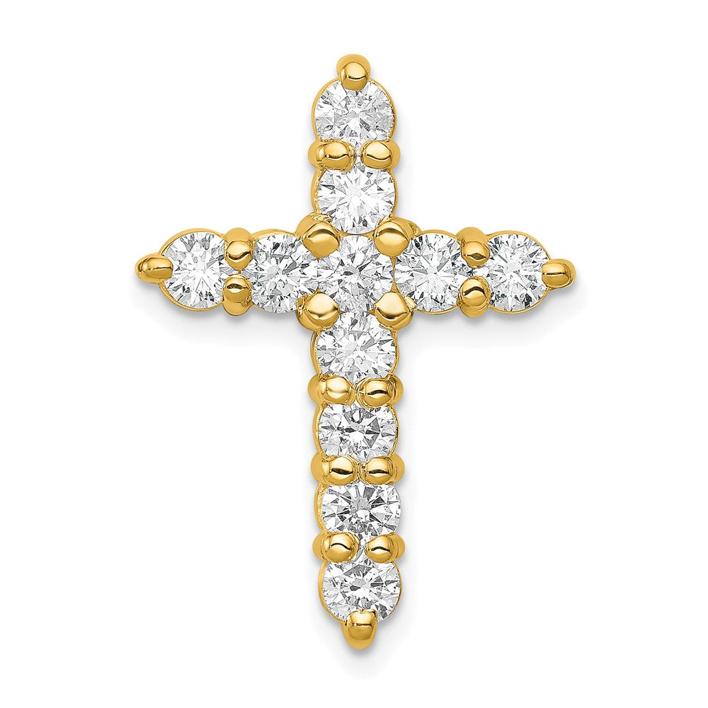 14K Yellow Gold AA 1.25ct. Real Diamond Cross Chain Slide