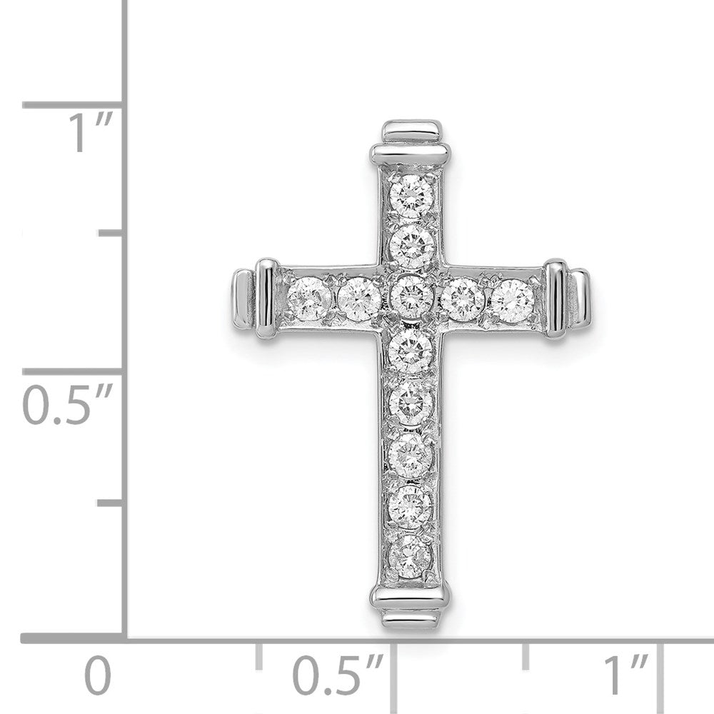 14k White Gold AA 3/8ct. Real Diamond Latin Cross Chain Slide
