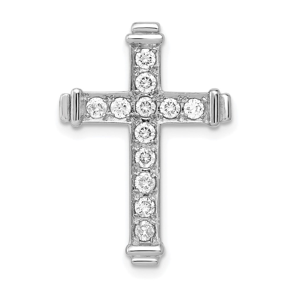 14k White Gold AA 3/8ct. Real Diamond Latin Cross Chain Slide